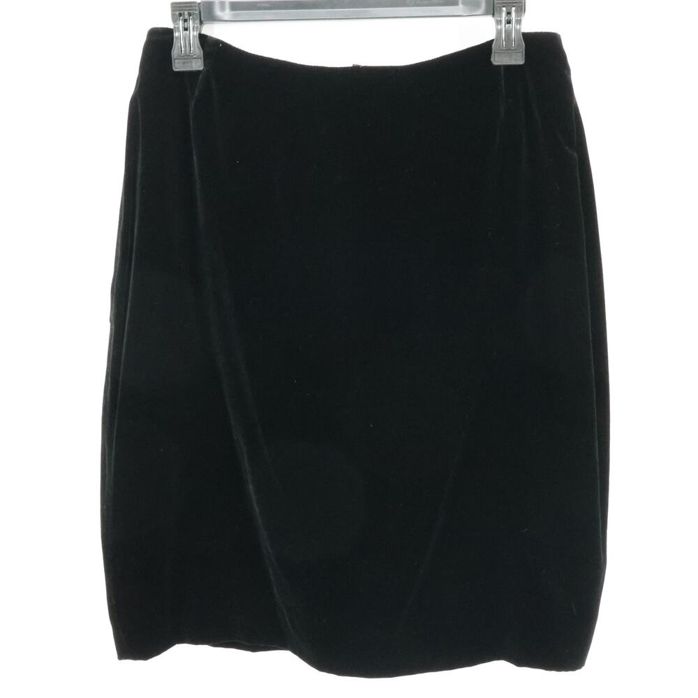 Emanuel Ungaro Skirt Womens 10 Black Velvet Silk Blend Back Zip Lined Pencil